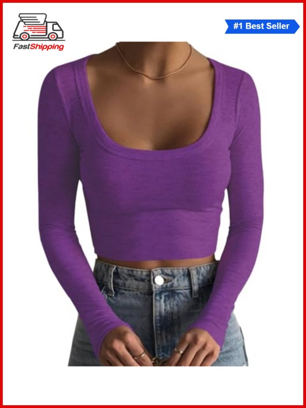✨ Artfish Women's Square Neck Ribbed Knit Long Sleeve Crop Top